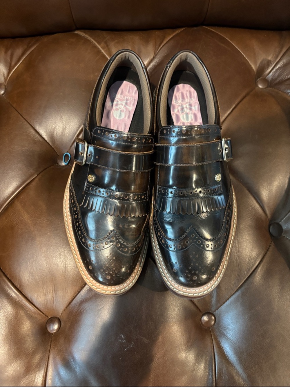 G/FORE Black Kiltie Wingtip Monk Strap Loafers